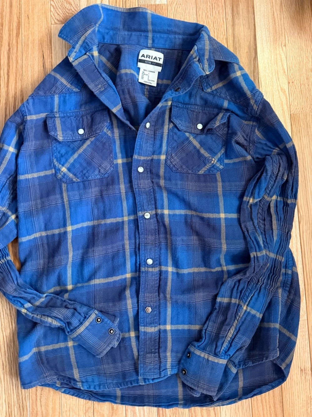 Ariat Blue and Tan Plaid Long-Sleeve Button-Down Shirt